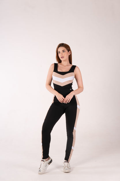 ESSENTIAL JUMPSUIT / BLACK, WHITE AND SAND